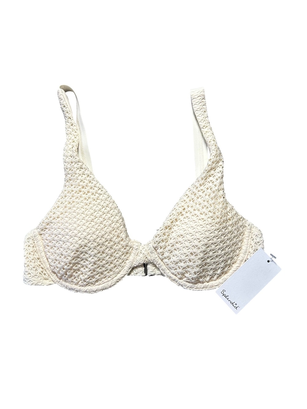 Splendid ivory crochet wide straps Underwired bikini bra top size Small NWT